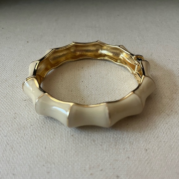 Jewelry - Cream Enamel Bamboo Bangle Bracelet Gold-Tone Hinged